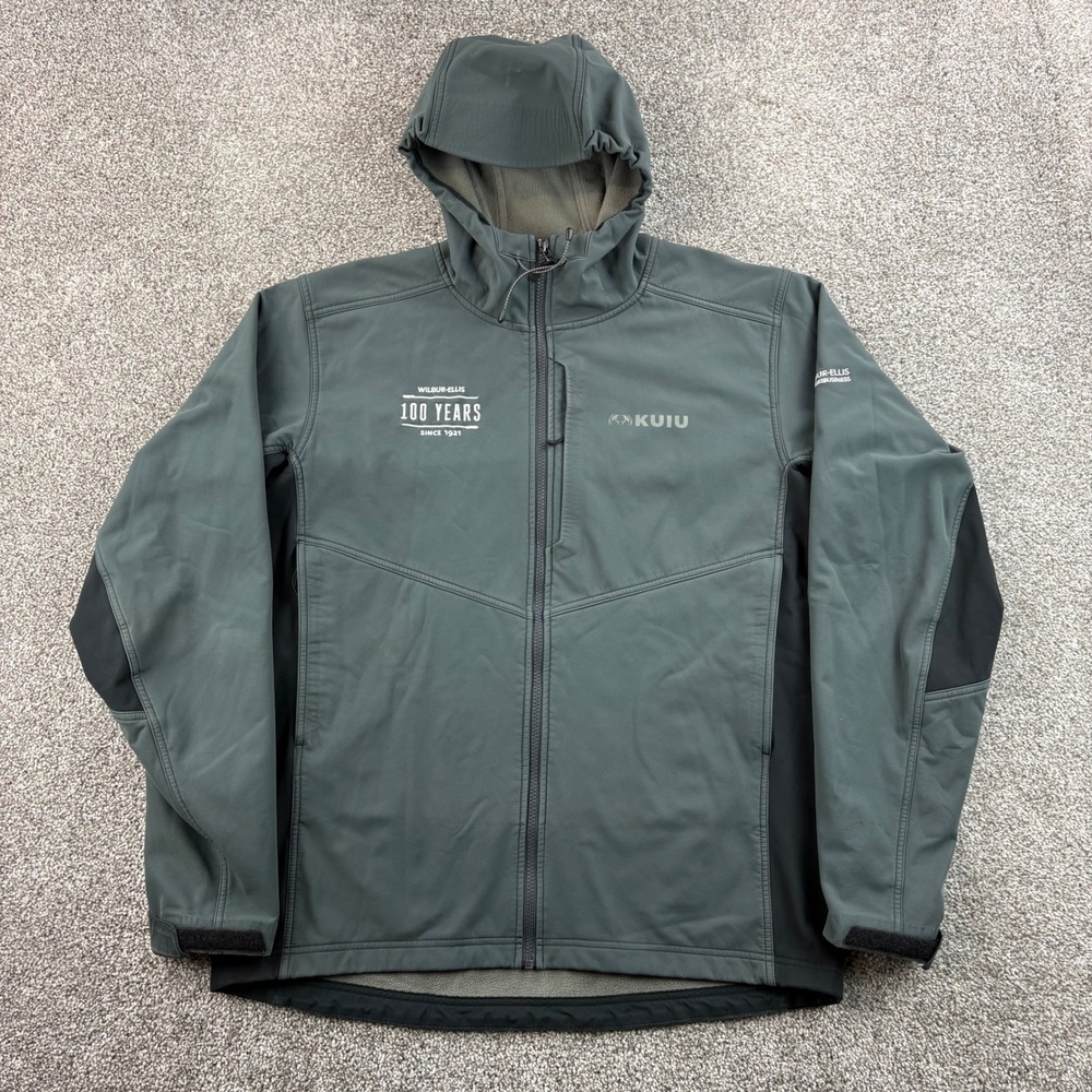 KUIU Rubicon Hooded Jacket Mens 2XL Gray Softshell Fleece Lined Full Zip Hunting